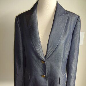 Womens Shiny Blue Antonio Melani Suit Jacket Blazer Career 14 Lined Pockets
